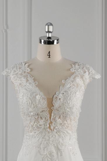 TsClothzone Elegant V-Ausschnitt Chiffon Spitze Brautkleid Perlen Applikationen Meerjungfrau Brautkleider Online_5