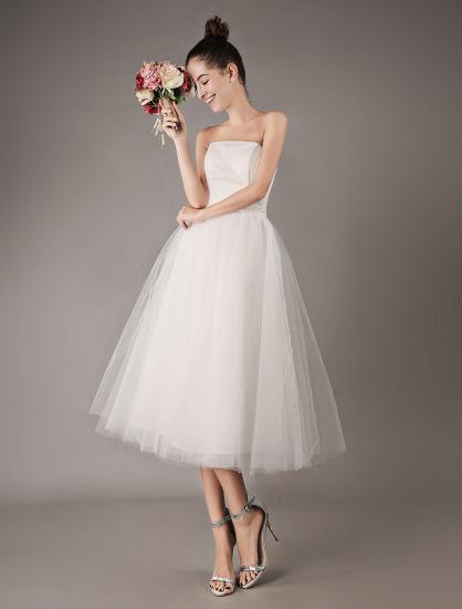 Strapless White Tulle Knee-Length Zipper Wedding Dresses_1