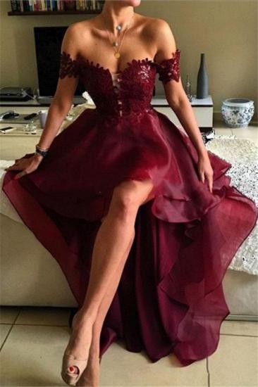 Burgundy Off Shoulder Lace Prom Dresses 2022 Hi-lo Open Back Formal Evening Dress
