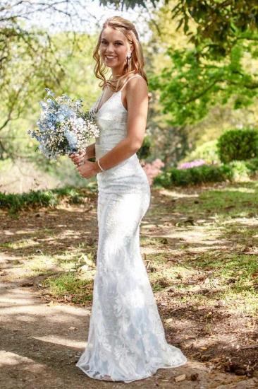 Fantastic Spaghetti Straps V Neck Wedding Dress | Affordable Lace Appliques Long Bridal Gown