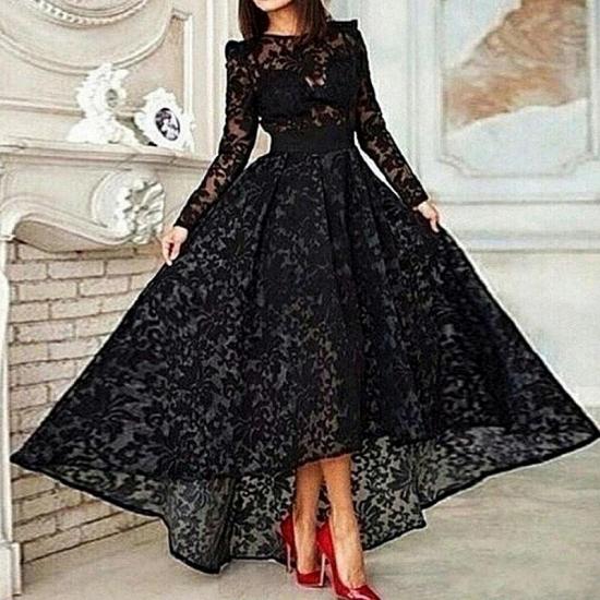 Black Hi-Lo Long Sleeve Lace Prom Dress Unique Custom Made Evening Dresses for Women_2
