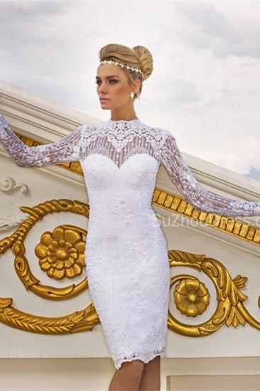 Gorgeous Long Sleeve Lace Wedding Dresses 2022 Sheath Jewel Knee-Length Bridal Gowns