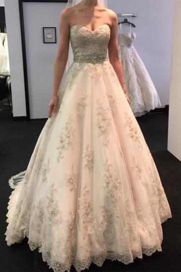 Luxury A-Line Sleeveless Beading Sweetheart Lace-Applique Wedding Dresses