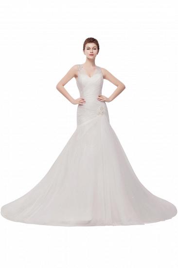 WENDY | Mermaid V-neck Floor Length Tulle Wedding Dresses with Crystals_1
