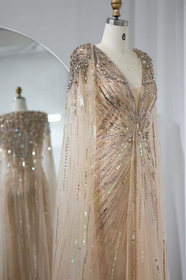 Luxuriöse Meerjungfrau-Abendkleider mit V-Ausschnitt, Kristallen, Pailletten und Cape-Ärmeln, langes Dubai-Partykleid für die Hochzeit_5