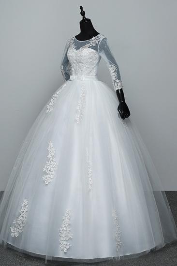 TsClothzone Gorgeous Jewel Tulle Lace White Wedding Dresses 3/4 Sleeves Appliques Bridal Gowns On Sale_5