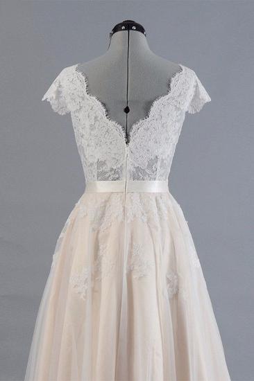 Affordable V-neck A-line Wedding Dress | Shorts leeves Tulle Lace Bridal Gowns_5