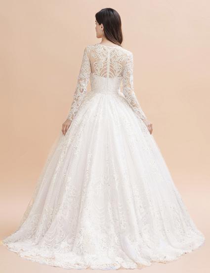 Glamorous Long Sleeve Beads White/Ivory Lace Appliques Wedding Dress_5