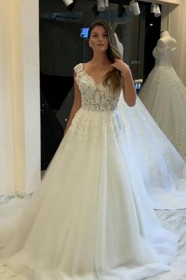 Elegant Aline Wedding Dress  Floral Lace Off Shoulder ulle Bridal Dress_1