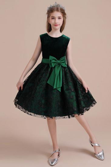 Autumn Knee Length Flower Girl Dress | Lace Velvet A-line Little Girls Pegeant Dress Online_8