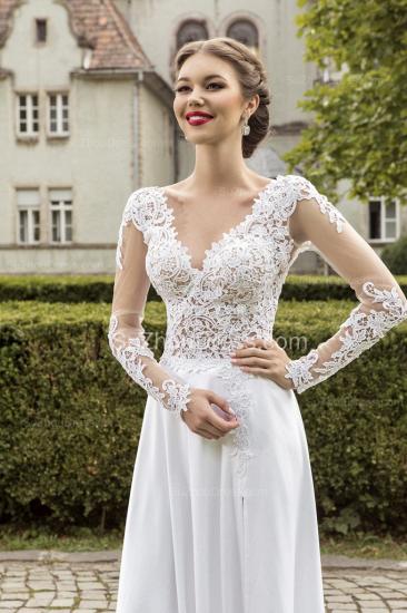 Most Popular Lace Chiffon Bridal Dress Appliques Side Slit Long Sleeve Sweep Train 2022 Wedding Dress_2
