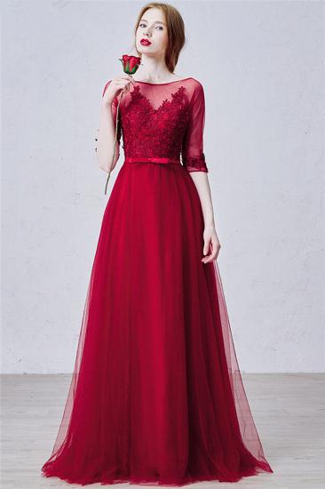 Ruby Half Sleeve Sheer Tulle 2022 Prom Dresses Lace Long Evening Dress 2022_2