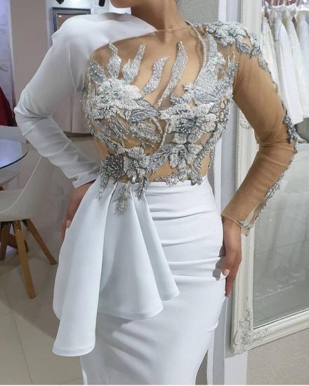 Long sleeves illusion neck white prom dress with high split_4
