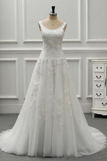 TsClothzone Chic Straps Jewel Tulle Lace Wedding Dress Sleeveless Appliques White Bridal Gowns On Sale_2