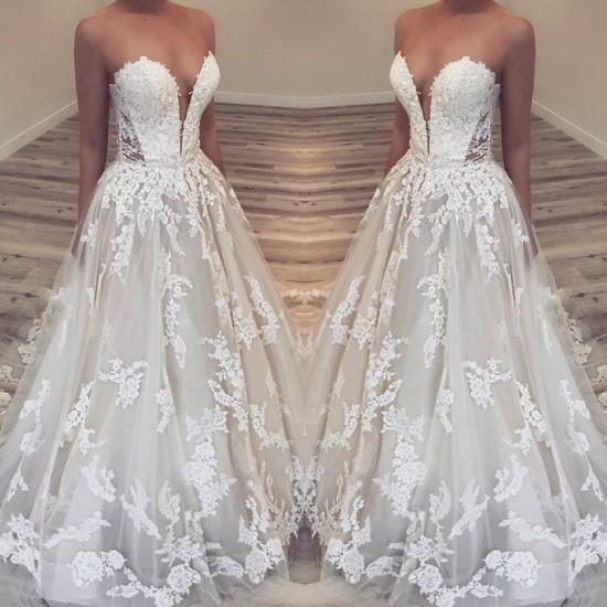 Elegant Sweetheart Strapless Lace Applique Wedding Dress | Princess A-Line Bridal Gowns_2