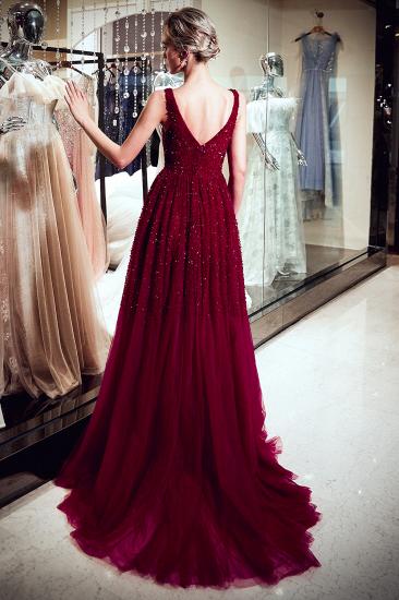 MELANIE | A-line Long V-neck Sleeveless Burgundy Sequins Tulle Evening Dresses_6