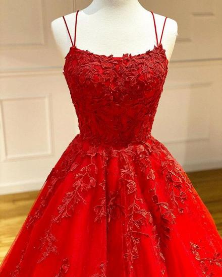 Spaghetti Straps Floral Lace Aline Evening Gown Sleeveless Prom Dress