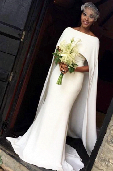 Simple Mermaid Wedding Dresses with Cape | 2022 Elegant Bateau Bridal Gowns Cheap