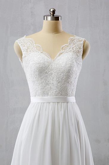 Elegante Träger Ärmelloses Chiffon-Hochzeitskleid | Weiße Brautkleider in A-Linie_4