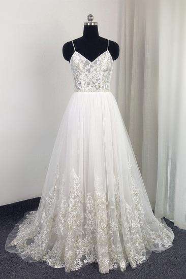 Spaghetti Straps Lace Appliques Tulle Wedding Dress