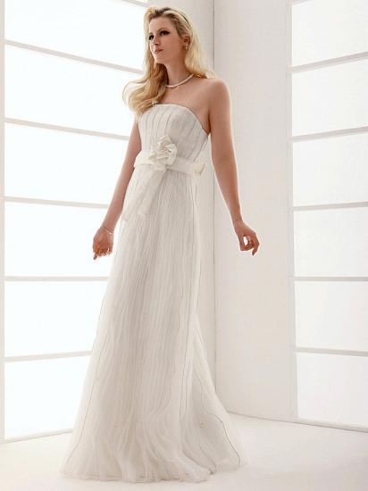 Elegant Sheath Wedding Dresses Strapless Organza Sleeveless Bridal Gowns On Sale_8