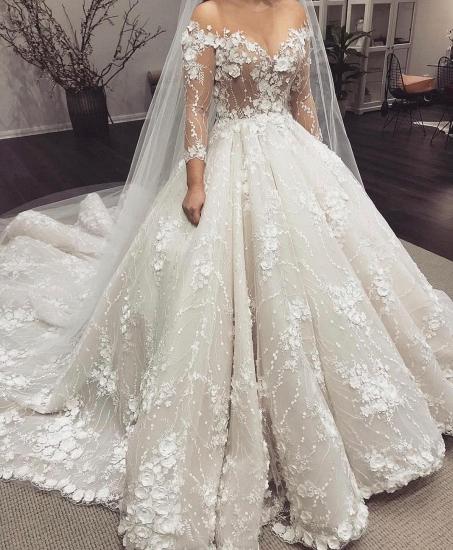 2/3 Sleeve Off-the-shoulder Ball Gown Wedding Dress with Train_2