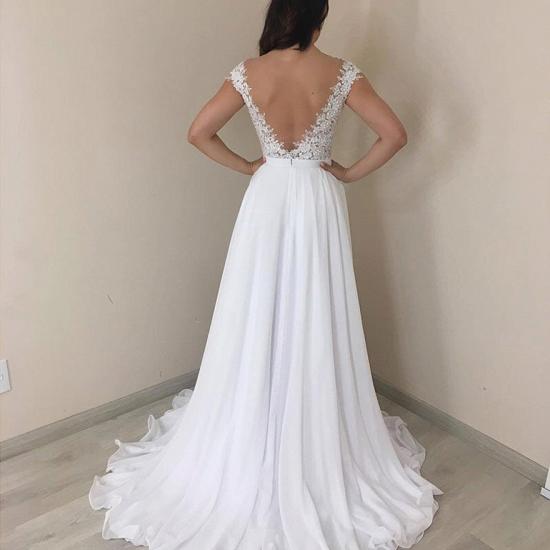 Fantastic Cap Sleeves V Neck Long Wedding Dress |  Lace Chiffon Bridal Gown_2