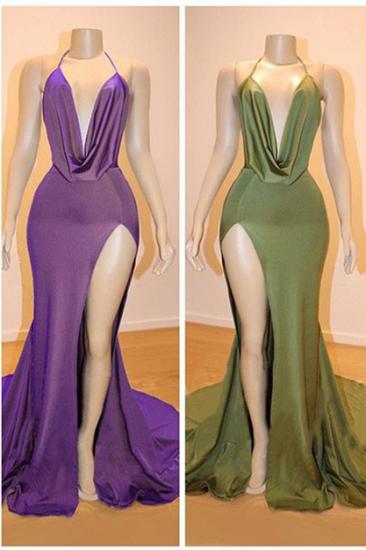 V-neck Dropped Sexy Formal Evening Dresses | Sleeveless Side Slit Cheap Prom Dresses_1