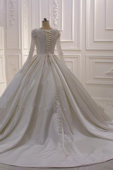 Ivory Long Sleeves Jewel Ruffles Flowers Bedaings Wedding dress_4
