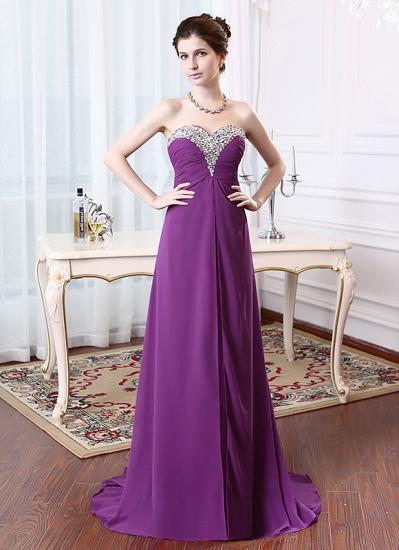 A-Line Crystal Sweetheart Chiffon Long Evening Dress with Rhinestones Popular Lace-up Empire Prom Dress_3