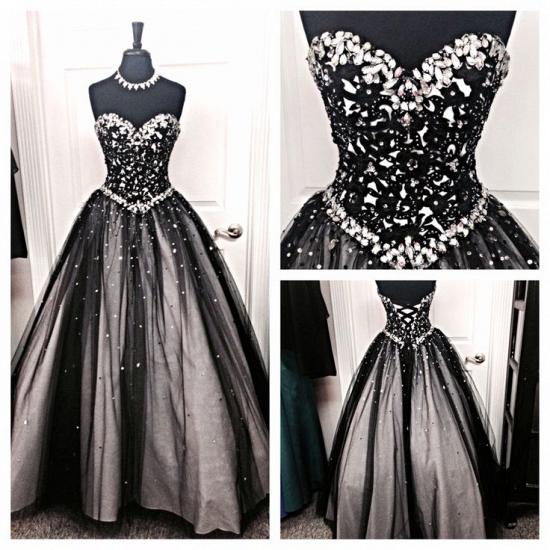 Sparkly A-Line Sweetheart Black Wedding Dress with Rhinestone Beautiful Lace-Up Quinceanera Dress_2