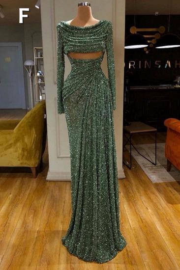 Sparkle dark green high split straps sequin sleeveless long prom dress_5