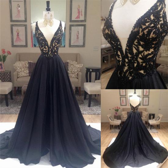 Applique Long Black V-Neck Sleeveless Gorgeous A-Line Evening Dresses 2022_2