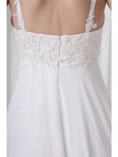 A-Line Wedding Dress V-Neck Chiffon Satin Spaghetti Strap Bridal Gowns Court Train_5