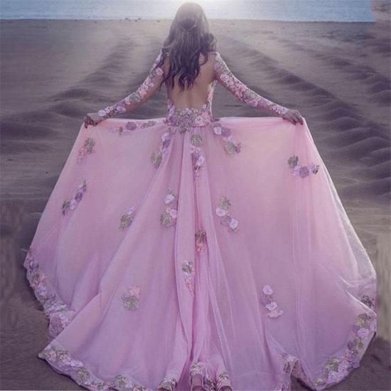 Long Sleeve Pink Prom Dress 2022 Sheer Tulle Overskirt Appliques Gorgeous Evening Dress_3
