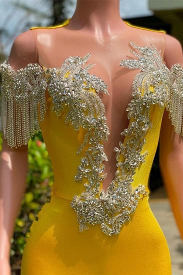 Gorgeous Yellow Tassel Off the Shoulder Beading Prom Dress with Ruffles_3