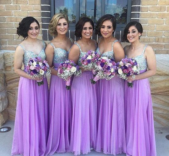 New Arrival Crystal A-Line Bridesmaid Dresses Spaghetti Strap Chiffon 2022 Party Gowns_3