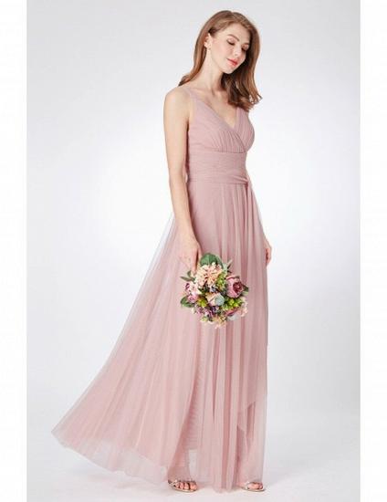 Dusty Rose Simple Pleated Long Tulle Bridesmaid Dress_4