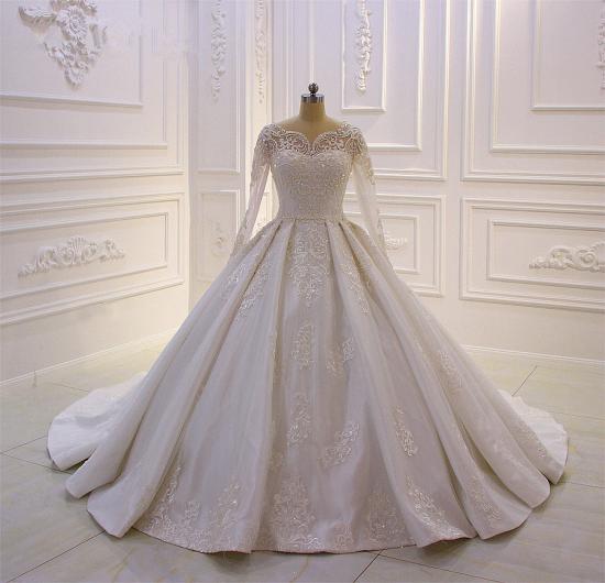 Luxury White Long Sleeves Appliques Beadings Wedding Dress_3