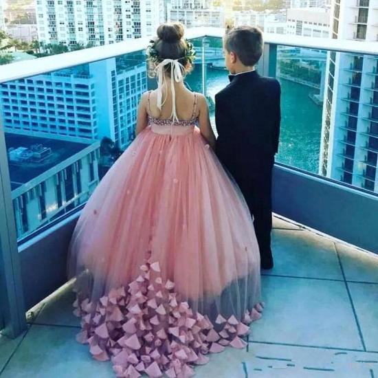 Lovely Pink Spaghetti Straps Flower Girl Dresses | Crystal Tulle Puffy Girls Pageant Dresses 2022_4