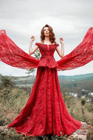 Amazing Off Shoulder Red Lace Evening Maxi Dress