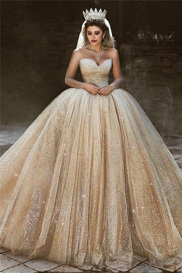 Luxury Champagne Gold Wedding Dresses | Sequins Princess Ball Gown Royal Wedding Dresses_1