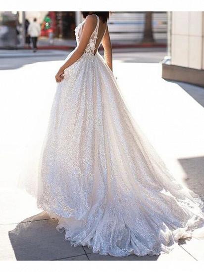 Sexy A-Line Wedding Dresses Scoop Lace Tulle Sleeveless Bridal Gowns Beach See-Through Sweep Train_2