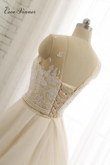 TsClothzone Glamorous Jewel Tüll Champagner Brautkleid Applikationen Ärmelloser Überrock Brautkleider mit Perlenschärpe Online_9
