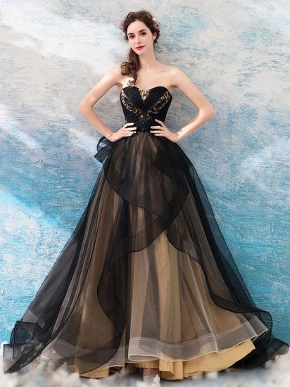 Luxury Strapless Tulle Black Lace Ruffles Wedding Dresses_1