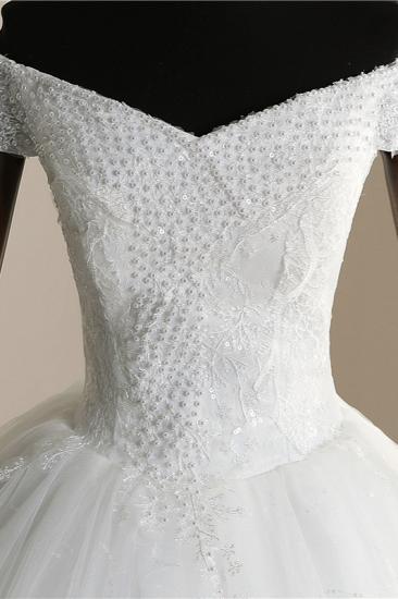 TsClothzone Affordable Off-the Shoulder Sweetheart Tulle Wedding Dress Appliques Sleeveless Bridal Gowns with Pearls_7