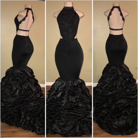 Black Sexy High-Neck Mermaid Prom Dresses 2022 Halter Evening Dresses_2