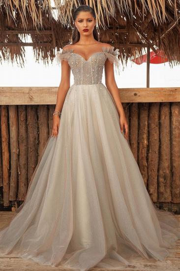 Sparkly Off Shoulder A-line Evening Gown Floor Length Formal Wear_1