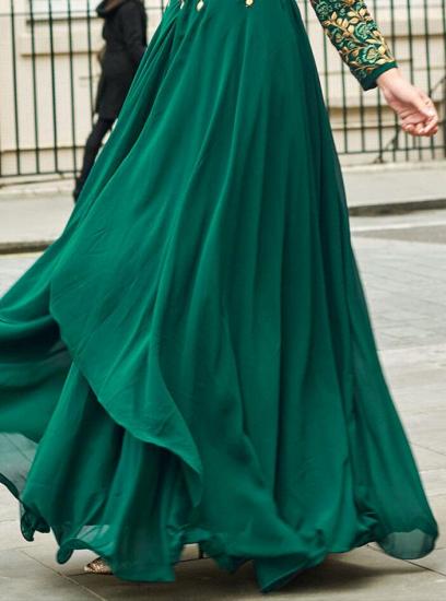 Emerald Green Sadi Arabia Long Chiffon Evening Dresses With Sleeves_3