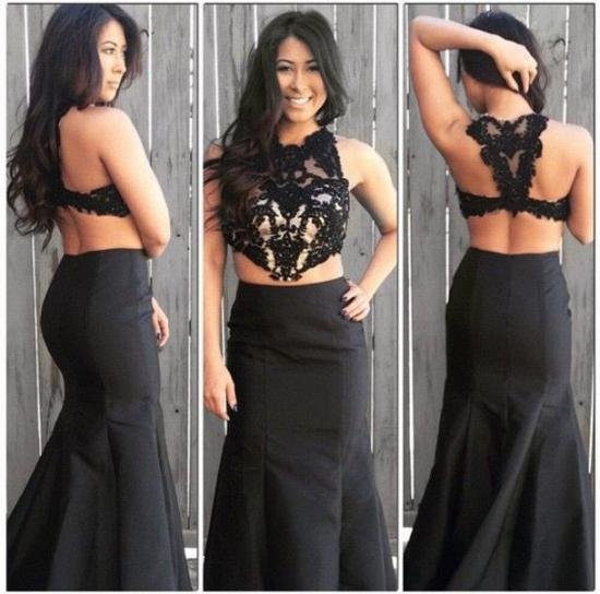 Black Mermaid Two Pieces Long Formal Occasion Dress Sexy Lace Plus Size Evening Dress_2